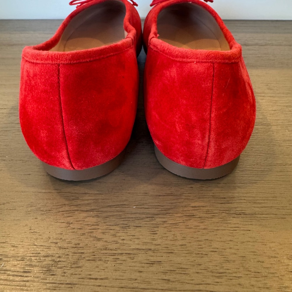 Talbots Women 9 M Red Suede Patent‎ Cap Toe Ballet Flats Bow Detail Low Heel - Picture 9 of 13